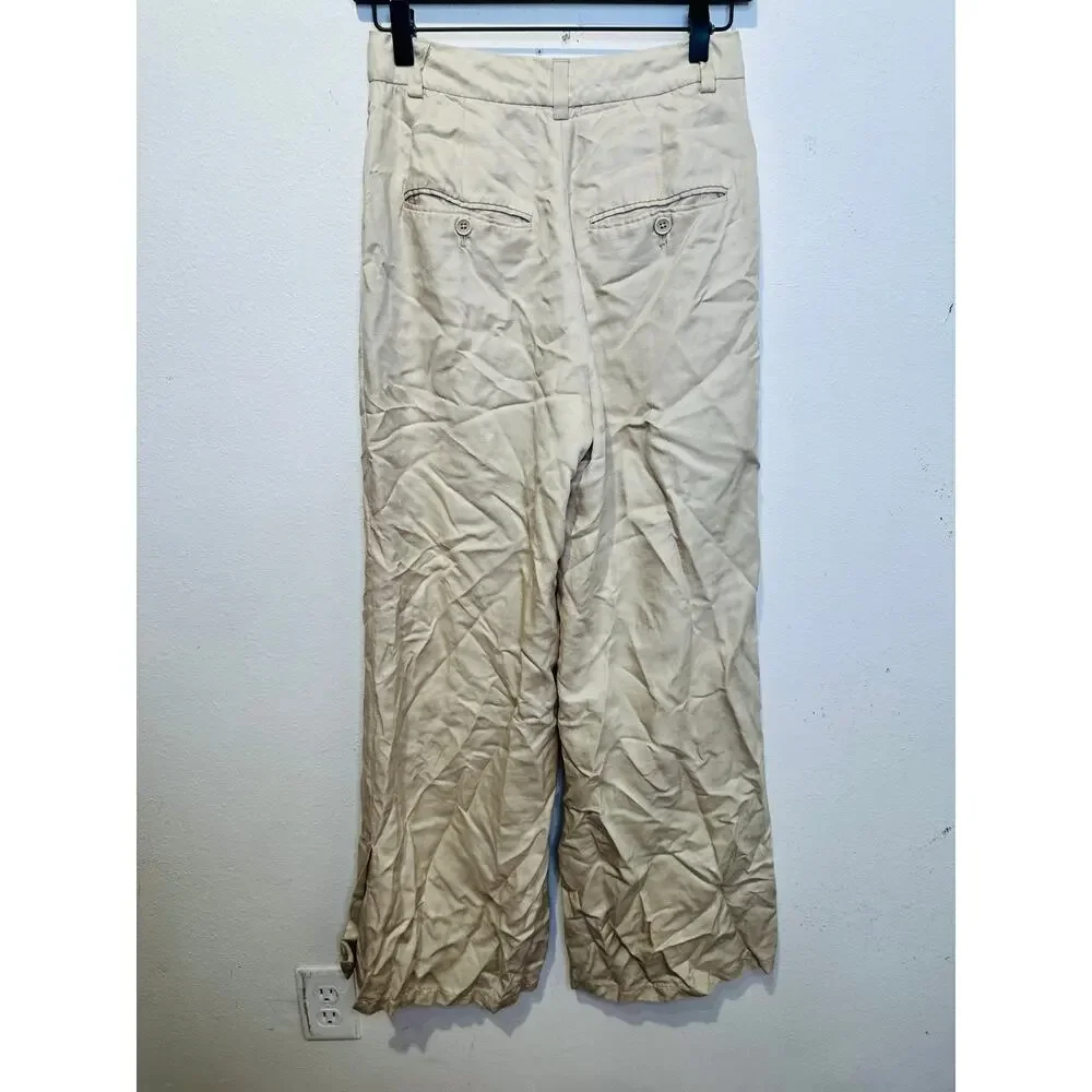 Anine Bing Women's Off-White Wide-Leg Front Zipper Lyra Trousers Pants Size 34